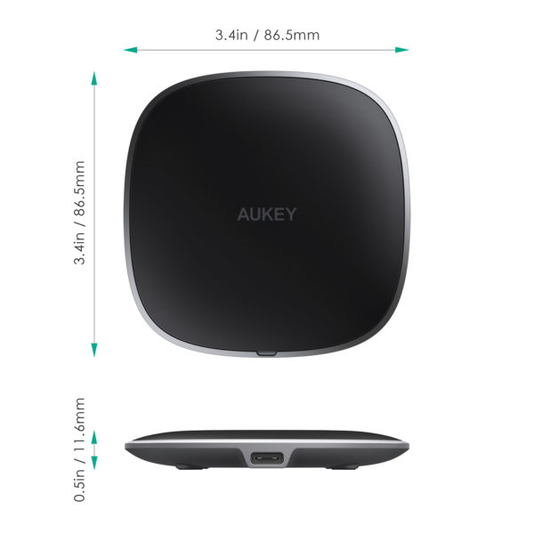 شاحن AUKEY Graphite Pro اللاسلكي السريع 15W باللون الأسود - شحن سريع وتقنية متطورة.