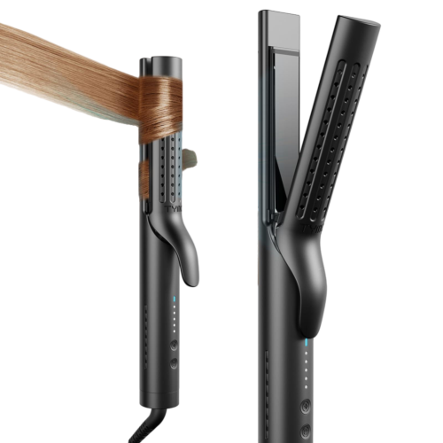 جهاز TYMO Airflow 2 في 1 لتجعيد وتمليس الشعر – تصميم أنيق باللون الأسود مع تقنية الهواء الساخن لحماية الشعر وتحقيق تصفيف مثالي.