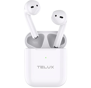 telux bassx2 tws half in-ear earbuds white with clear sound, deep bass, and long battery life.