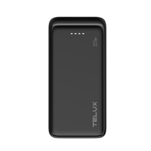 باور بنك telux voltx بسعة 10000mAh مع شحن سريع PD20W وتصميم مدمج باللون الأسود.
