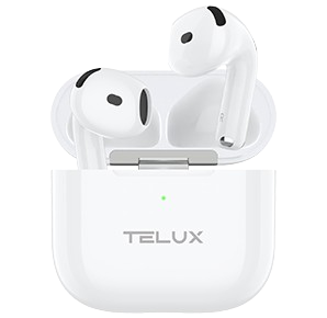 سماعات telux bassx6 لاسلكية نصف داخل الأذن بلون أبيض مع صوت نقي وباس متوازن.