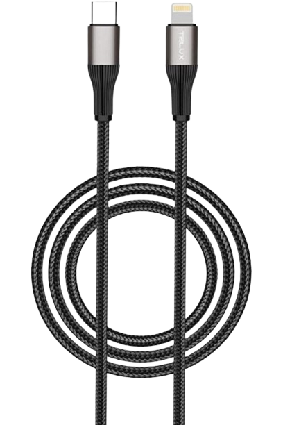telux syncx braided usb-c to lightning cable 1.2m/3.9ft black