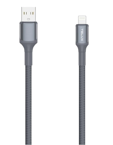 telux flexix braided usb-a lightning cable 1m/3ft dark grey