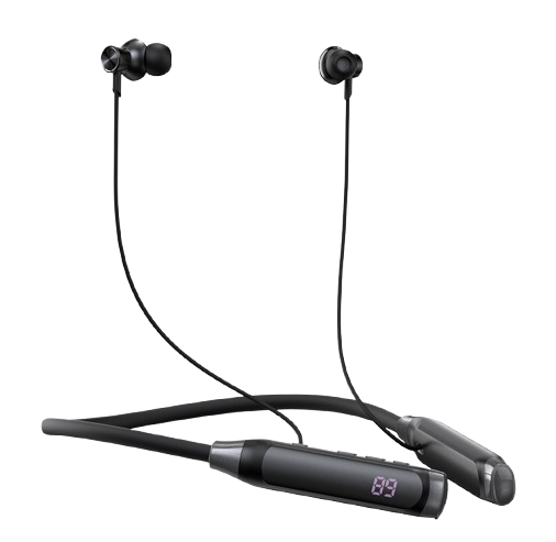telux waves in-ear neckband black with clear sound, deep bass, and 35 hours battery life for daily use. سماعة telux waves neckband داخل الأذن بلون أسود مع صوت نقي وباس قوي وعمر بطارية طويل.