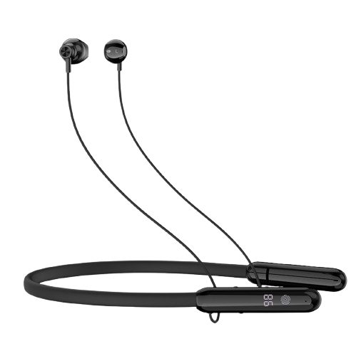 سماعة telux wavex neckband لاسلكية بلون أسود مع صوت نقي وعمر تشغيل طويل.