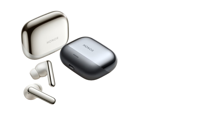 honor earbuds 4 wireless earbuds with charging case, sleek design, and noise cancelling technology