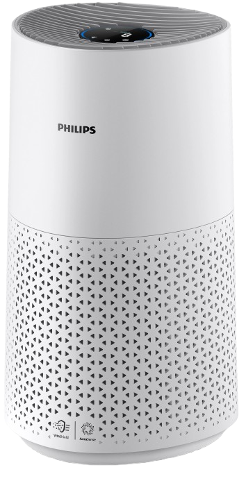 modern air purifier operating in a room with hepa and carbon filtration system display.
