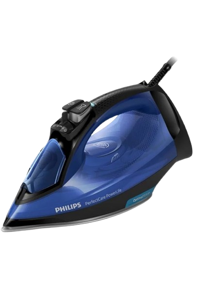 2500w steam iron with 300ml water tank ironing clothes on a modern ironing board.