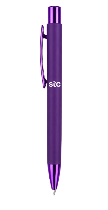 premium purple stc metal pen with metal clip and sleek design for writing, office use, meetings, and corporate gifts.