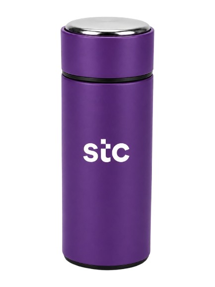 كوب حراري stc بنفسجي بغطاء عملي وتصميم مدمج، مثالي للقهوة والعمل والتنقل والاستخدام اليومي.