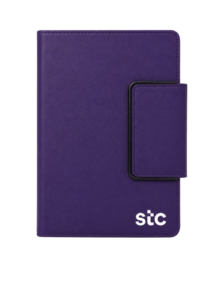 premium purple stc magnetic notebook with elegant design, ideal for meetings, office use, and corporate gifts.