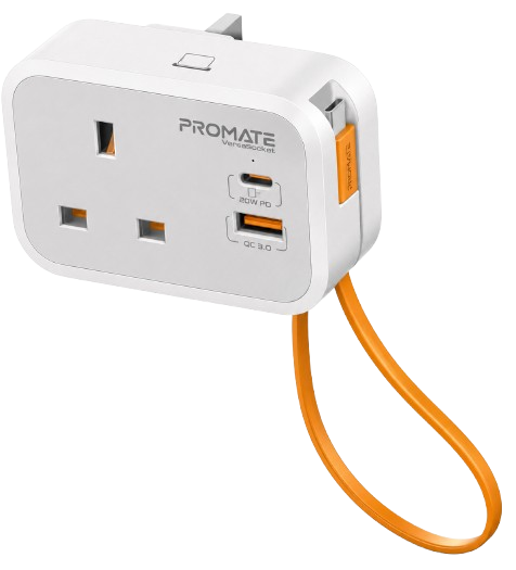 3250W Wall Socket w/ 1 Universal AC Port, 20W PD USB-C Port, 18W وصلة بروميت VersaSocket متعددة المنافذ بقدرة 20 واط مع مقابس عالمية ومنافذ USB للشحن السريع وحماية الأجهزة.