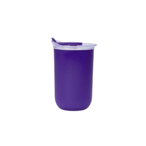 purple stc insulated tumbler with a secure clear lid, ideal for coffee, tea, hot and cold drinks, office, and travel.